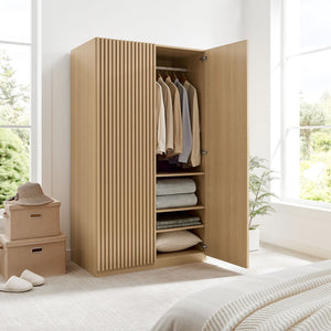 Modway Furniture Render Mid-Century Modern 2-Door Wardrobe Closet with Soft-Close Doors and Adjustable Shelving Oak MOD-7182-OAK