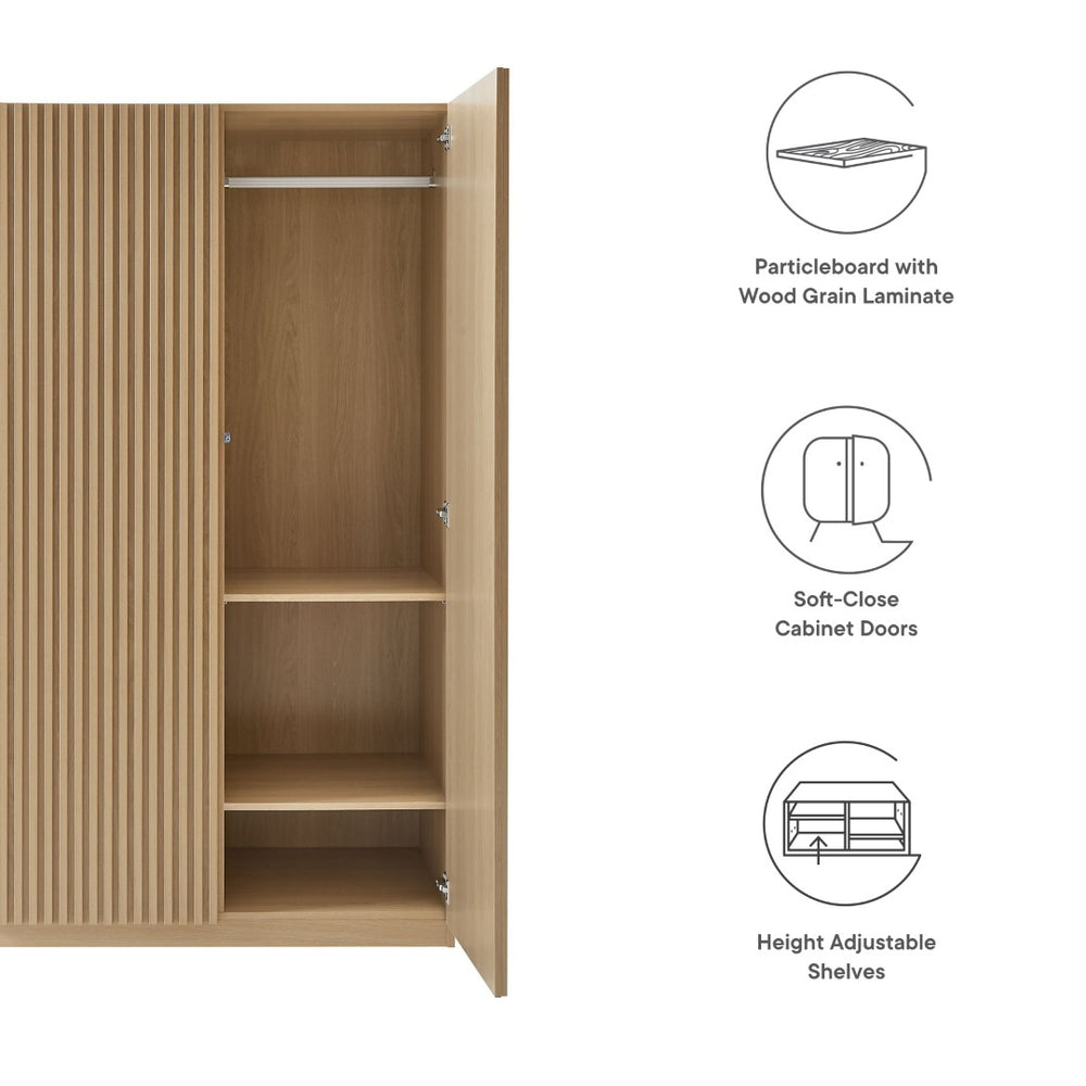 Modway Furniture Render Mid-Century Modern 2-Door Wardrobe Closet with Soft-Close Doors and Adjustable Shelving Oak MOD-7182-OAK