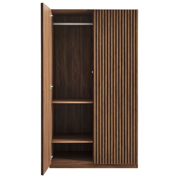 Modway Furniture Render Mid-Century Modern 2-Door Wardrobe Closet with Soft-Close Doors and Adjustable Shelving Walnut MOD-7182-WAL