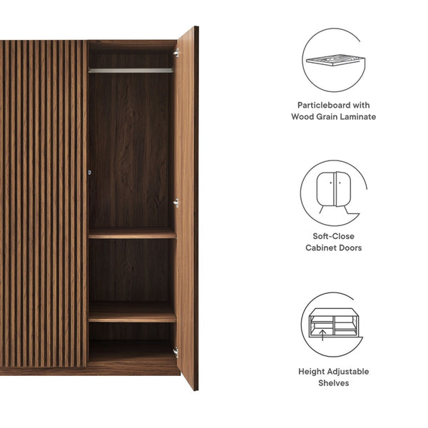 Modway Furniture Render Mid-Century Modern 2-Door Wardrobe Closet with Soft-Close Doors and Adjustable Shelving Walnut MOD-7182-WAL