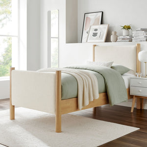 Modway Furniture Maven Twin Size Upholstered Platform Bed – Modern Design, Cozy Comfort, Ideal for Small Spaces Ivory Oak MOD-7183-HEI-OAK