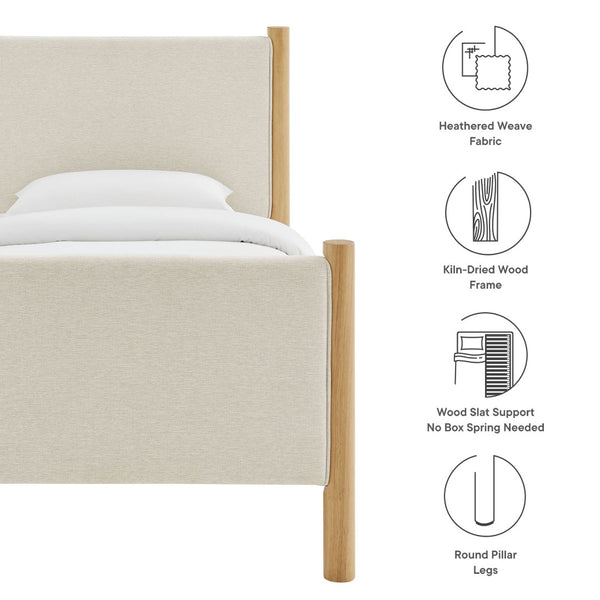 Modway Furniture Maven Twin Size Upholstered Platform Bed – Modern Design, Cozy Comfort, Ideal for Small Spaces Ivory Oak MOD-7183-HEI-OAK