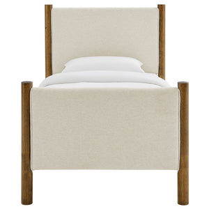 Modway Furniture Maven Twin Size Upholstered Platform Bed – Modern Design, Cozy Comfort, Ideal for Small Spaces Ivory Walnut MOD-7183-HEI-WAL