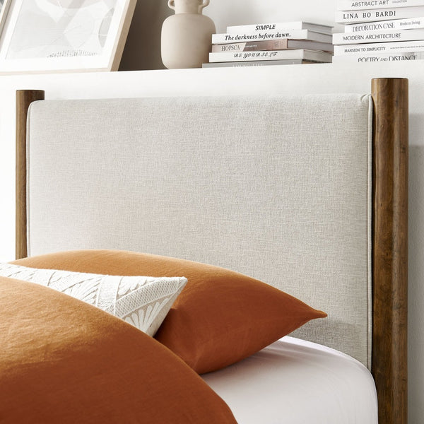 Modway Furniture Maven Twin Size Upholstered Platform Bed – Modern Design, Cozy Comfort, Ideal for Small Spaces Ivory Walnut MOD-7183-HEI-WAL