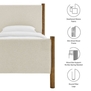 Modway Furniture Maven Twin Size Upholstered Platform Bed – Modern Design, Cozy Comfort, Ideal for Small Spaces Ivory Walnut MOD-7183-HEI-WAL