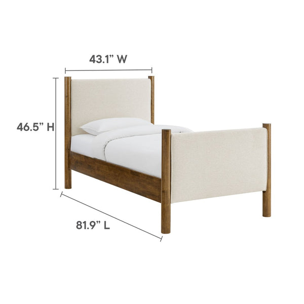 Modway Furniture Maven Twin Size Upholstered Platform Bed – Modern Design, Cozy Comfort, Ideal for Small Spaces Ivory Walnut MOD-7183-HEI-WAL