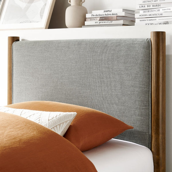 Modway Furniture Maven Twin Size Upholstered Platform Bed – Modern Design, Cozy Comfort, Ideal for Small Spaces Wheat Walnut MOD-7183-HEW-WAL