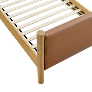 Modway Furniture Maven Twin Size Vegan Leather Upholstered Platform Bed – Stylish, Durable, and Space-Saving Design Tan Oak MOD-7184-TAN-OAK