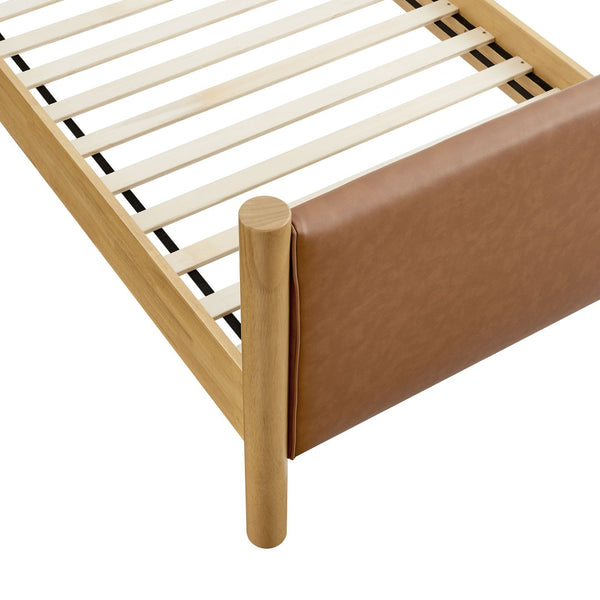 Modway Furniture Maven Twin Size Vegan Leather Upholstered Platform Bed – Stylish, Durable, and Space-Saving Design Tan Oak MOD-7184-TAN-OAK