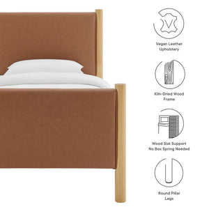 Modway Furniture Maven Twin Size Vegan Leather Upholstered Platform Bed – Stylish, Durable, and Space-Saving Design Tan Oak MOD-7184-TAN-OAK