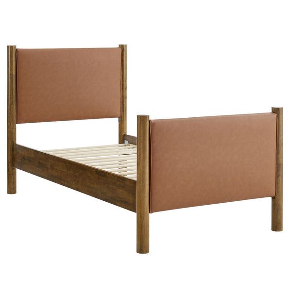 Modway Furniture Maven Twin Size Vegan Leather Upholstered Platform Bed – Stylish, Durable, and Space-Saving Design Tan Walnut MOD-7184-TAN-WAL