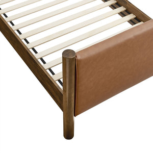 Modway Furniture Maven Twin Size Vegan Leather Upholstered Platform Bed – Stylish, Durable, and Space-Saving Design Tan Walnut MOD-7184-TAN-WAL