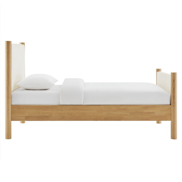 Modway Furniture Maven Twin Size Boucle Upholstered Platform Bed - Stylish, Cozy Design with Durable Wood Support Feather Oak MOD-7185-FEA-OAK