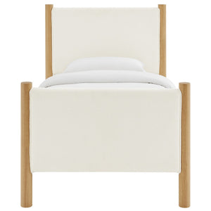 Modway Furniture Maven Twin Size Boucle Upholstered Platform Bed - Stylish, Cozy Design with Durable Wood Support Feather Oak MOD-7185-FEA-OAK