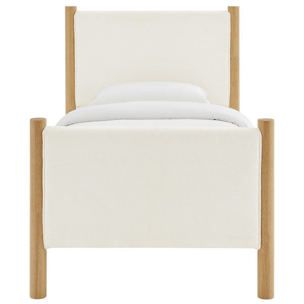 Modway Furniture Maven Twin Size Boucle Upholstered Platform Bed - Stylish, Cozy Design with Durable Wood Support Feather Oak MOD-7185-FEA-OAK