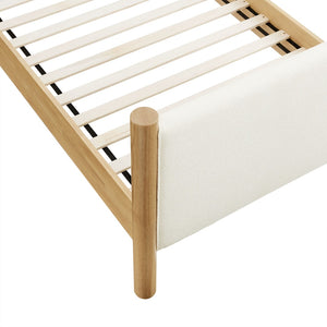 Modway Furniture Maven Twin Size Boucle Upholstered Platform Bed - Stylish, Cozy Design with Durable Wood Support Feather Oak MOD-7185-FEA-OAK