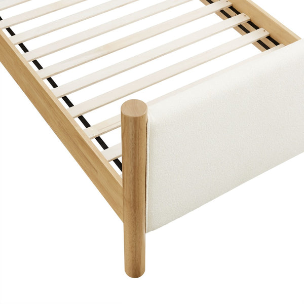 Modway Furniture Maven Twin Size Boucle Upholstered Platform Bed - Stylish, Cozy Design with Durable Wood Support Feather Oak MOD-7185-FEA-OAK