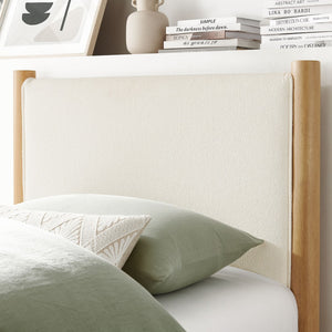 Modway Furniture Maven Twin Size Boucle Upholstered Platform Bed - Stylish, Cozy Design with Durable Wood Support Feather Oak MOD-7185-FEA-OAK