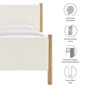 Modway Furniture Maven Twin Size Boucle Upholstered Platform Bed - Stylish, Cozy Design with Durable Wood Support Feather Oak MOD-7185-FEA-OAK