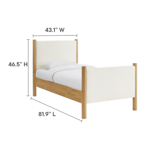 Modway Furniture Maven Twin Size Boucle Upholstered Platform Bed - Stylish, Cozy Design with Durable Wood Support Feather Oak MOD-7185-FEA-OAK