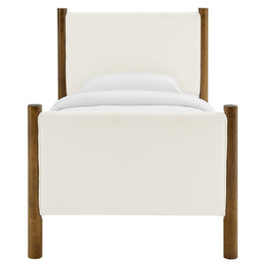 Modway Furniture Maven Twin Size Boucle Upholstered Platform Bed - Stylish, Cozy Design with Durable Wood Support Feather Walnut MOD-7185-FEA-WAL