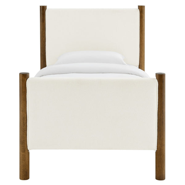 Modway Furniture Maven Twin Size Boucle Upholstered Platform Bed - Stylish, Cozy Design with Durable Wood Support Feather Walnut MOD-7185-FEA-WAL