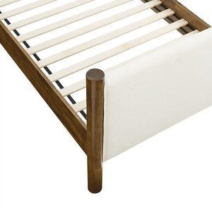 Modway Furniture Maven Twin Size Boucle Upholstered Platform Bed - Stylish, Cozy Design with Durable Wood Support Feather Walnut MOD-7185-FEA-WAL