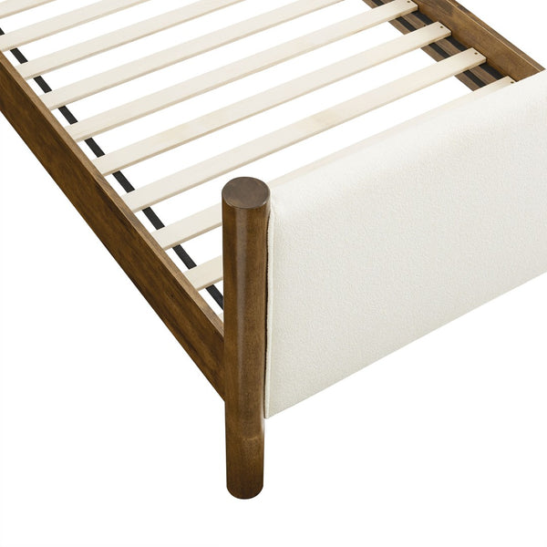 Modway Furniture Maven Twin Size Boucle Upholstered Platform Bed - Stylish, Cozy Design with Durable Wood Support Feather Walnut MOD-7185-FEA-WAL