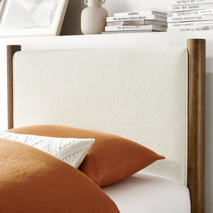 Modway Furniture Maven Twin Size Boucle Upholstered Platform Bed - Stylish, Cozy Design with Durable Wood Support Feather Walnut MOD-7185-FEA-WAL