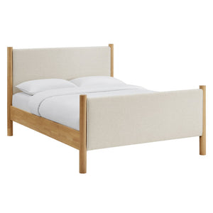 Modway Furniture Maven Full Size Upholstered Platform Bed with Sturdy Wood Frame and Stylish Heathered Headboard Ivory Oak MOD-7186-HEI-OAK