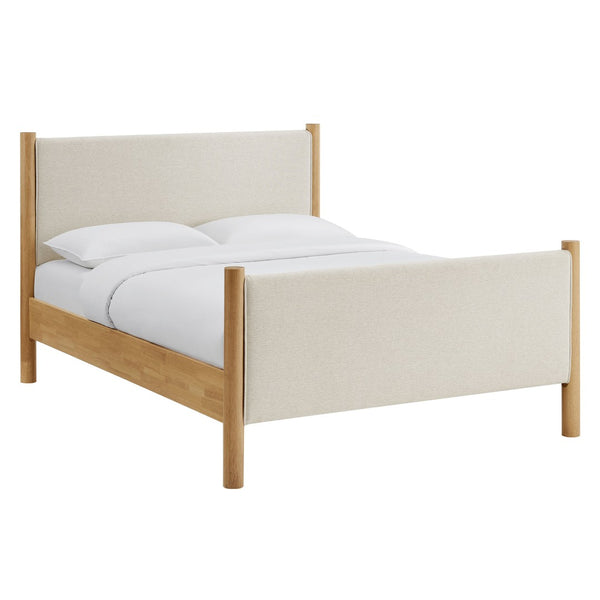Modway Furniture Maven Full Size Upholstered Platform Bed with Sturdy Wood Frame and Stylish Heathered Headboard Ivory Oak MOD-7186-HEI-OAK