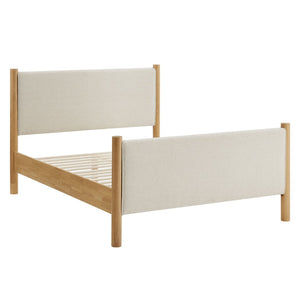 Modway Furniture Maven Full Size Upholstered Platform Bed with Sturdy Wood Frame and Stylish Heathered Headboard Ivory Oak MOD-7186-HEI-OAK