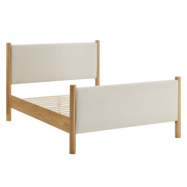 Modway Furniture Maven Full Size Upholstered Platform Bed with Sturdy Wood Frame and Stylish Heathered Headboard Ivory Oak MOD-7186-HEI-OAK