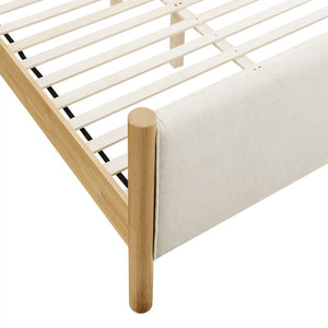 Modway Furniture Maven Full Size Upholstered Platform Bed with Sturdy Wood Frame and Stylish Heathered Headboard Ivory Oak MOD-7186-HEI-OAK