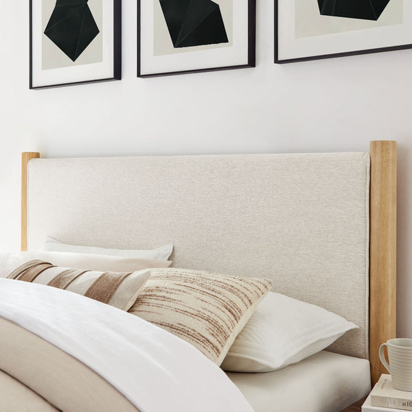 Modway Furniture Maven Full Size Upholstered Platform Bed with Sturdy Wood Frame and Stylish Heathered Headboard Ivory Oak MOD-7186-HEI-OAK