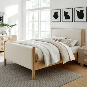Modway Furniture Maven Full Size Upholstered Platform Bed with Sturdy Wood Frame and Stylish Heathered Headboard Ivory Oak MOD-7186-HEI-OAK