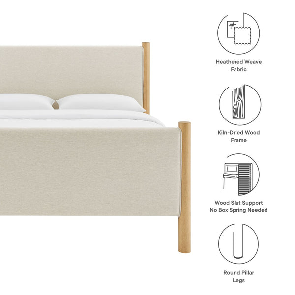 Modway Furniture Maven Full Size Upholstered Platform Bed with Sturdy Wood Frame and Stylish Heathered Headboard Ivory Oak MOD-7186-HEI-OAK