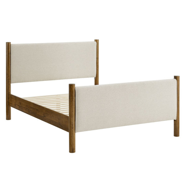 Modway Furniture Maven Full Size Upholstered Platform Bed with Sturdy Wood Frame and Stylish Heathered Headboard Ivory Walnut MOD-7186-HEI-WAL