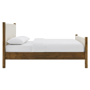 Modway Furniture Maven Full Size Upholstered Platform Bed with Sturdy Wood Frame and Stylish Heathered Headboard Ivory Walnut MOD-7186-HEI-WAL