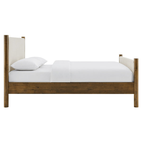 Modway Furniture Maven Full Size Upholstered Platform Bed with Sturdy Wood Frame and Stylish Heathered Headboard Ivory Walnut MOD-7186-HEI-WAL