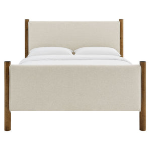 Modway Furniture Maven Full Size Upholstered Platform Bed with Sturdy Wood Frame and Stylish Heathered Headboard Ivory Walnut MOD-7186-HEI-WAL