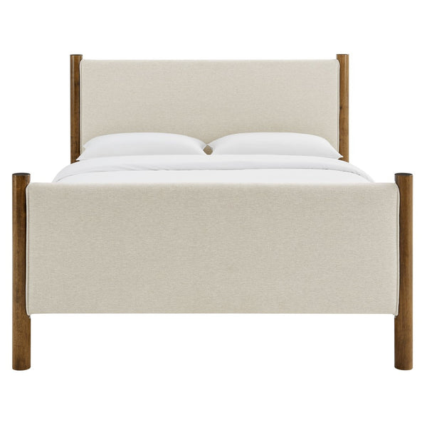 Modway Furniture Maven Full Size Upholstered Platform Bed with Sturdy Wood Frame and Stylish Heathered Headboard Ivory Walnut MOD-7186-HEI-WAL