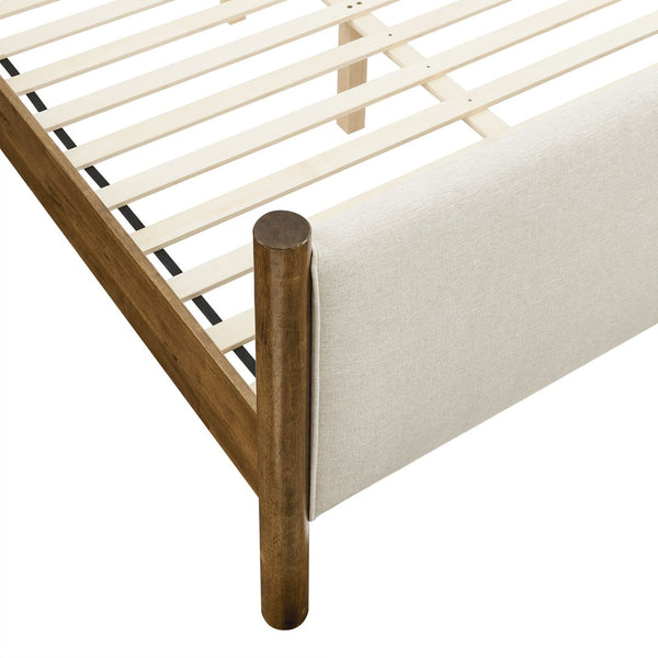 Modway Furniture Maven Full Size Upholstered Platform Bed with Sturdy Wood Frame and Stylish Heathered Headboard Ivory Walnut MOD-7186-HEI-WAL