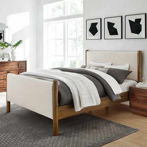 Modway Furniture Maven Full Size Upholstered Platform Bed with Sturdy Wood Frame and Stylish Heathered Headboard Ivory Walnut MOD-7186-HEI-WAL