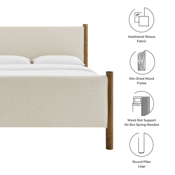 Modway Furniture Maven Full Size Upholstered Platform Bed with Sturdy Wood Frame and Stylish Heathered Headboard Ivory Walnut MOD-7186-HEI-WAL