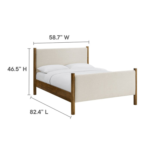 Modway Furniture Maven Full Size Upholstered Platform Bed with Sturdy Wood Frame and Stylish Heathered Headboard Ivory Walnut MOD-7186-HEI-WAL