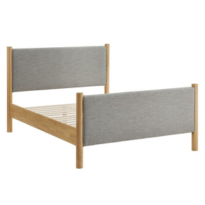 Modway Furniture Maven Full Size Upholstered Platform Bed with Sturdy Wood Frame and Stylish Heathered Headboard Wheat Oak MOD-7186-HEW-OAK