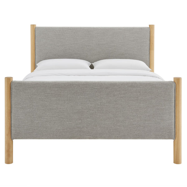 Modway Furniture Maven Full Size Upholstered Platform Bed with Sturdy Wood Frame and Stylish Heathered Headboard Wheat Oak MOD-7186-HEW-OAK
