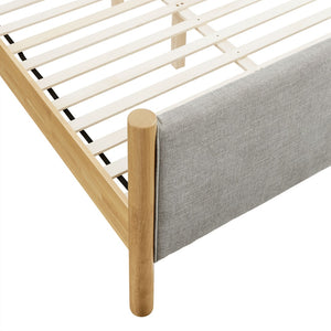 Modway Furniture Maven Full Size Upholstered Platform Bed with Sturdy Wood Frame and Stylish Heathered Headboard Wheat Oak MOD-7186-HEW-OAK