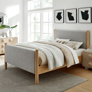 Modway Furniture Maven Full Size Upholstered Platform Bed with Sturdy Wood Frame and Stylish Heathered Headboard Wheat Oak MOD-7186-HEW-OAK